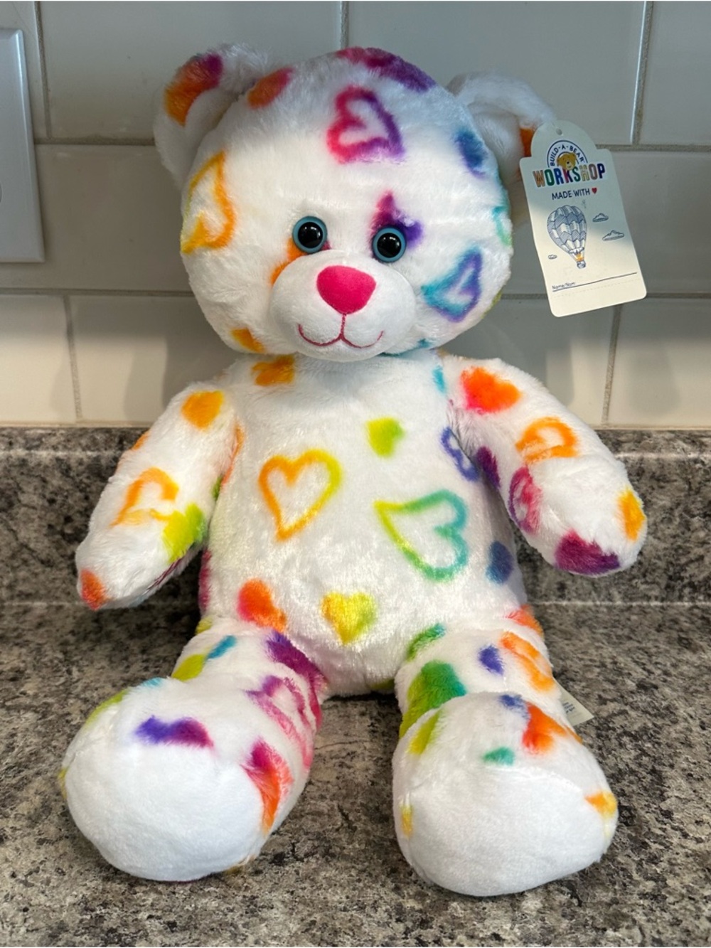 NWT Build a Bear Rainbow Hearts Bear Stuffed Animal Plush Teddy 2018